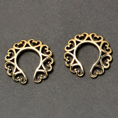 Gold Tone Filigree Hearts Clip On Fake Nipple Ring Set
