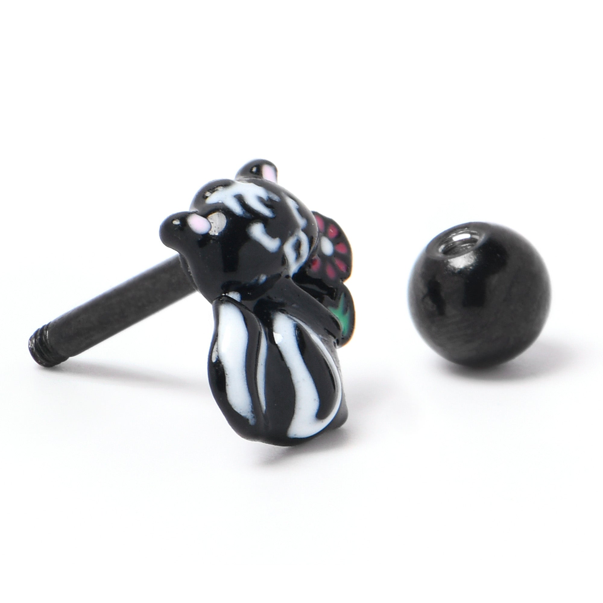 16G 1/4 Black Funky Skunk Cartilage Tragus Earring