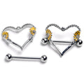 14G 9/16 Alluring Sparking Gem Floral Heart Nipple Shield Set