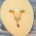 14G 9/16 Gold Tone Dollar Sign Chain Dangle Nipple Ring Set