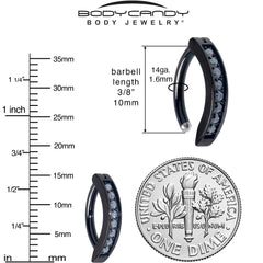 14G 3/8  Black Implant Grade Titanium CZ Paved Hinged Hoop Belly Ring