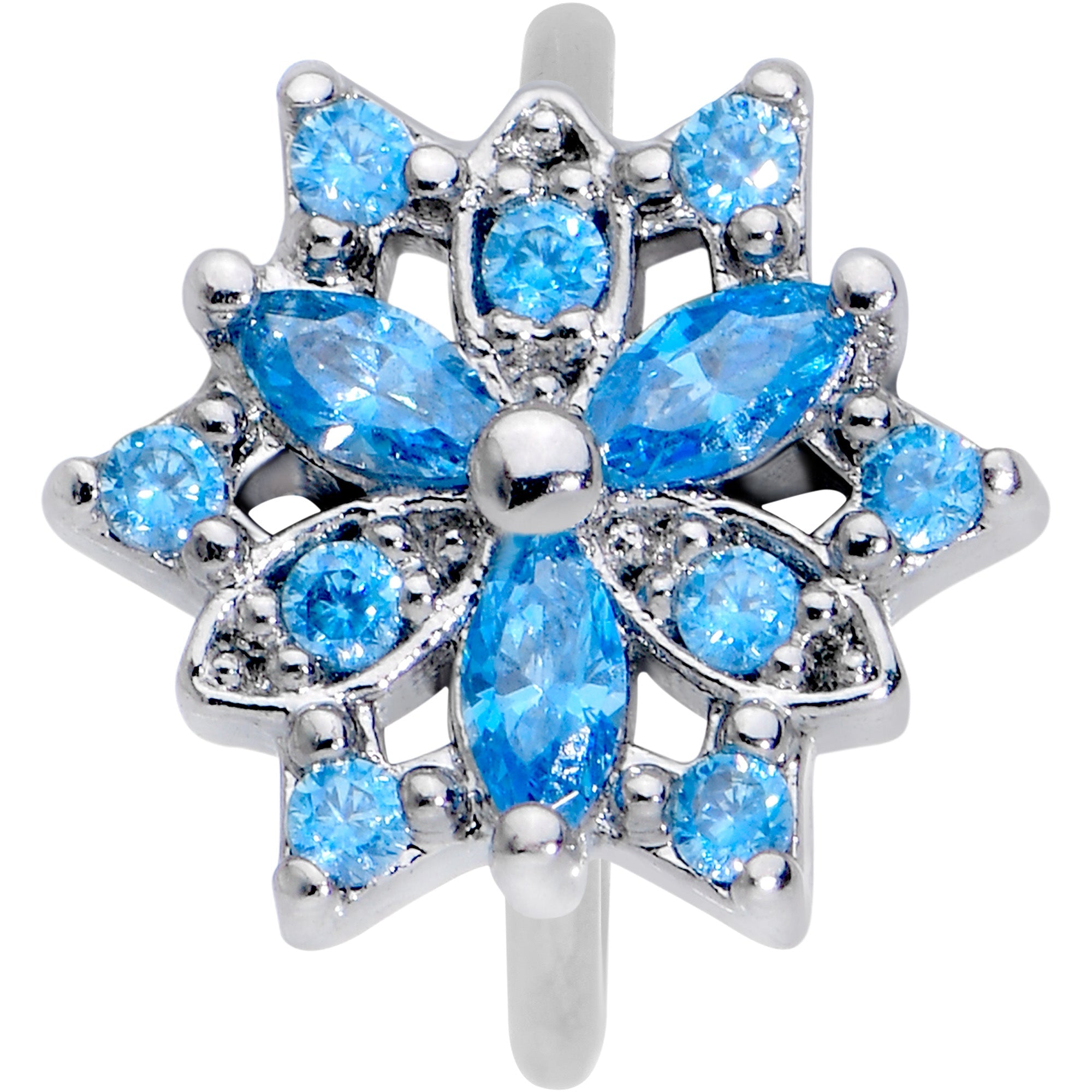 20G 5/16 Blue CZ Gem Snowflake Style Nose Hoop