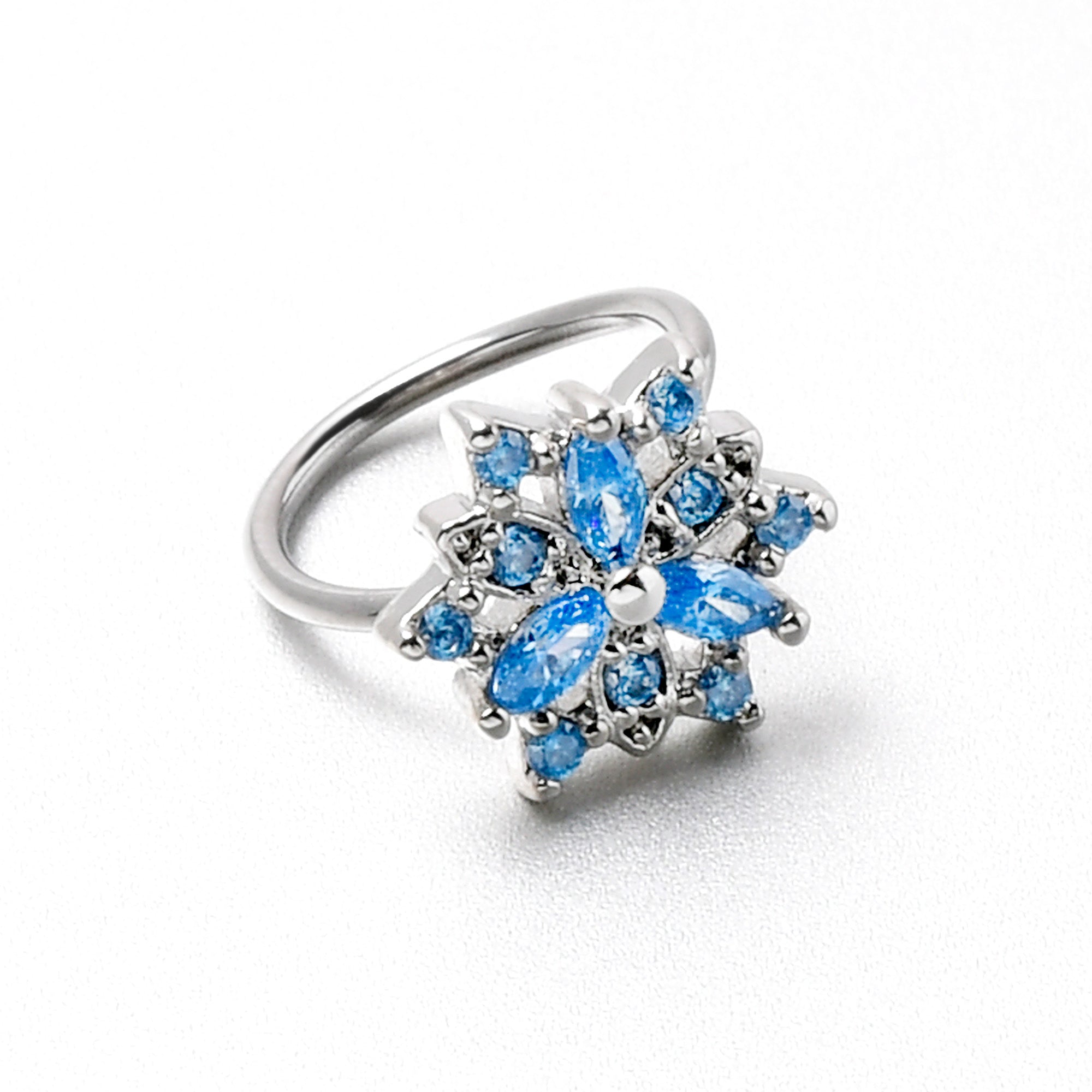 20G 5/16 Blue CZ Gem Snowflake Style Nose Hoop