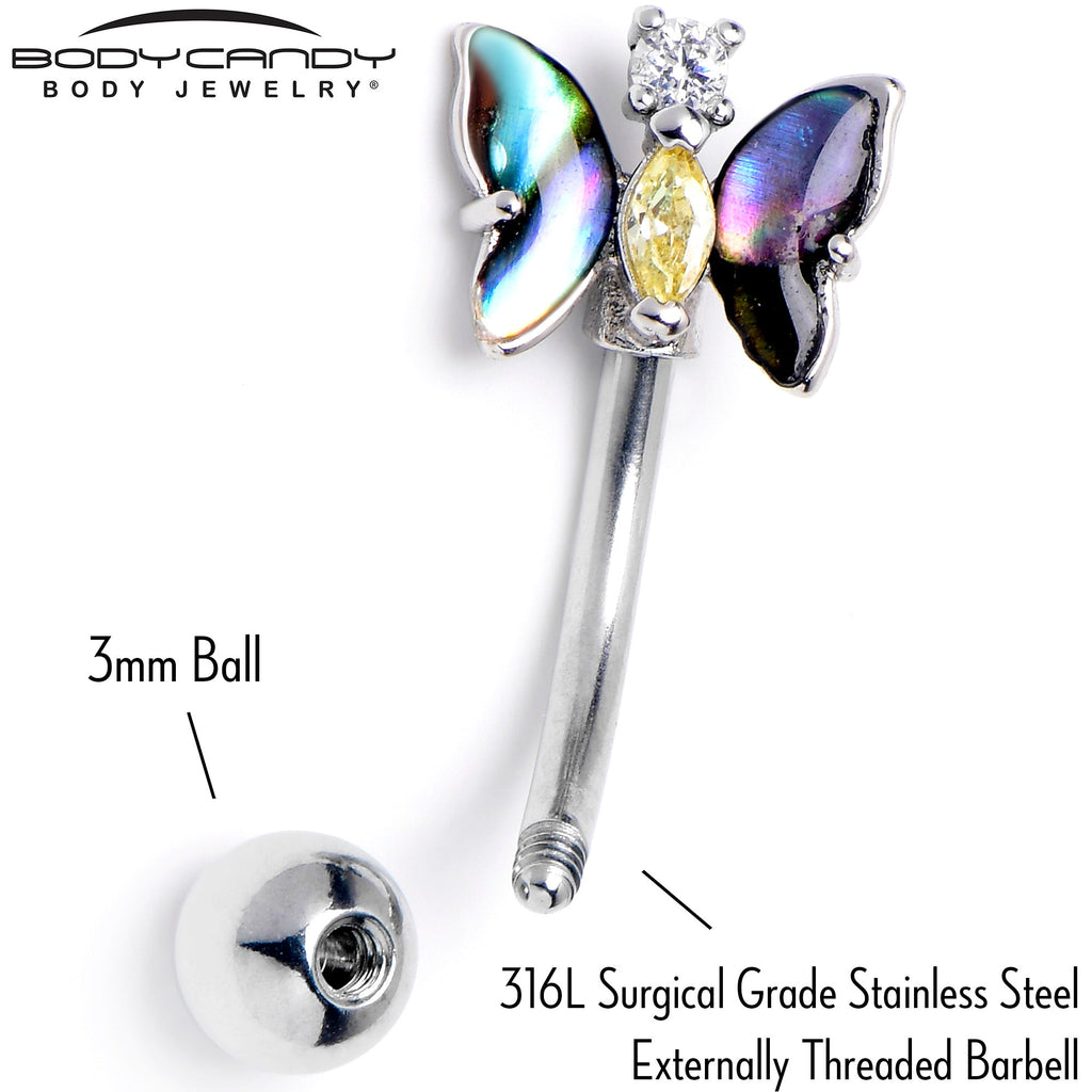 16G 5/16 Yellow Clear Gem Dark Butterfly Curved Eyebrow Ring