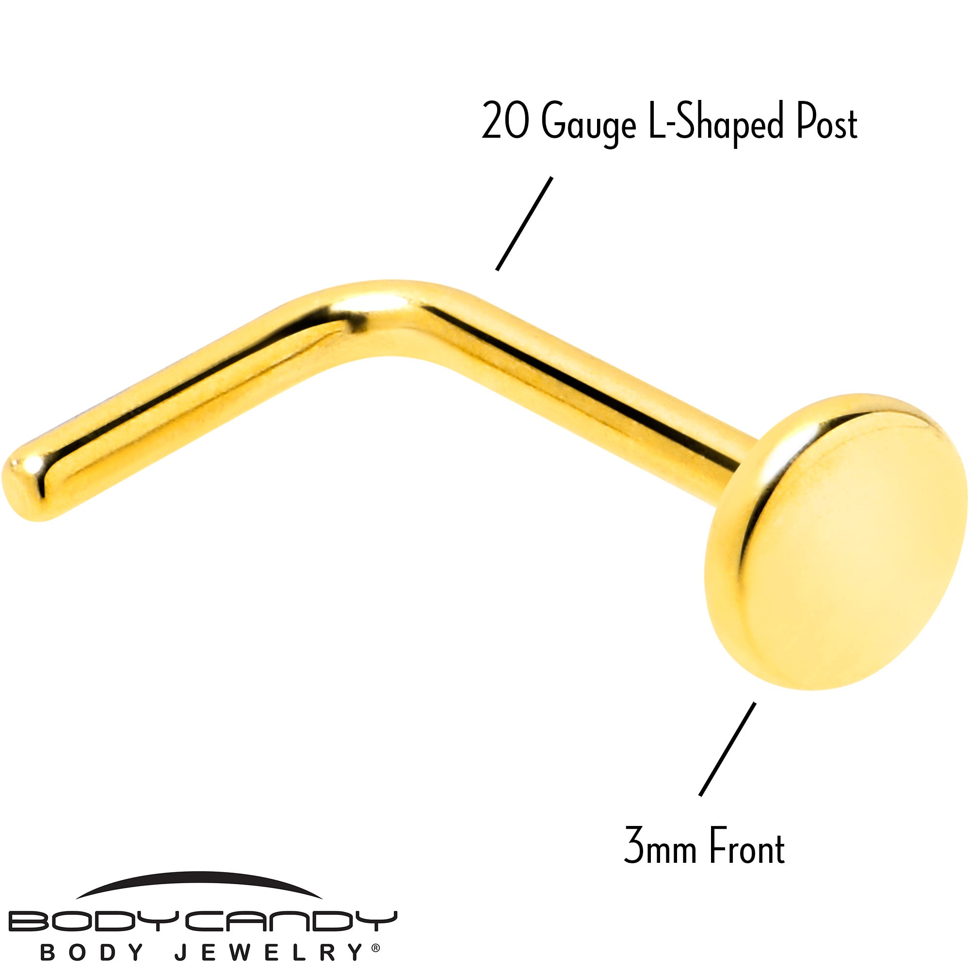 20G 1/4 Gold Tone ASTM F-136 Implant Grade Titanium 3mm Disc L Shape Nose Ring