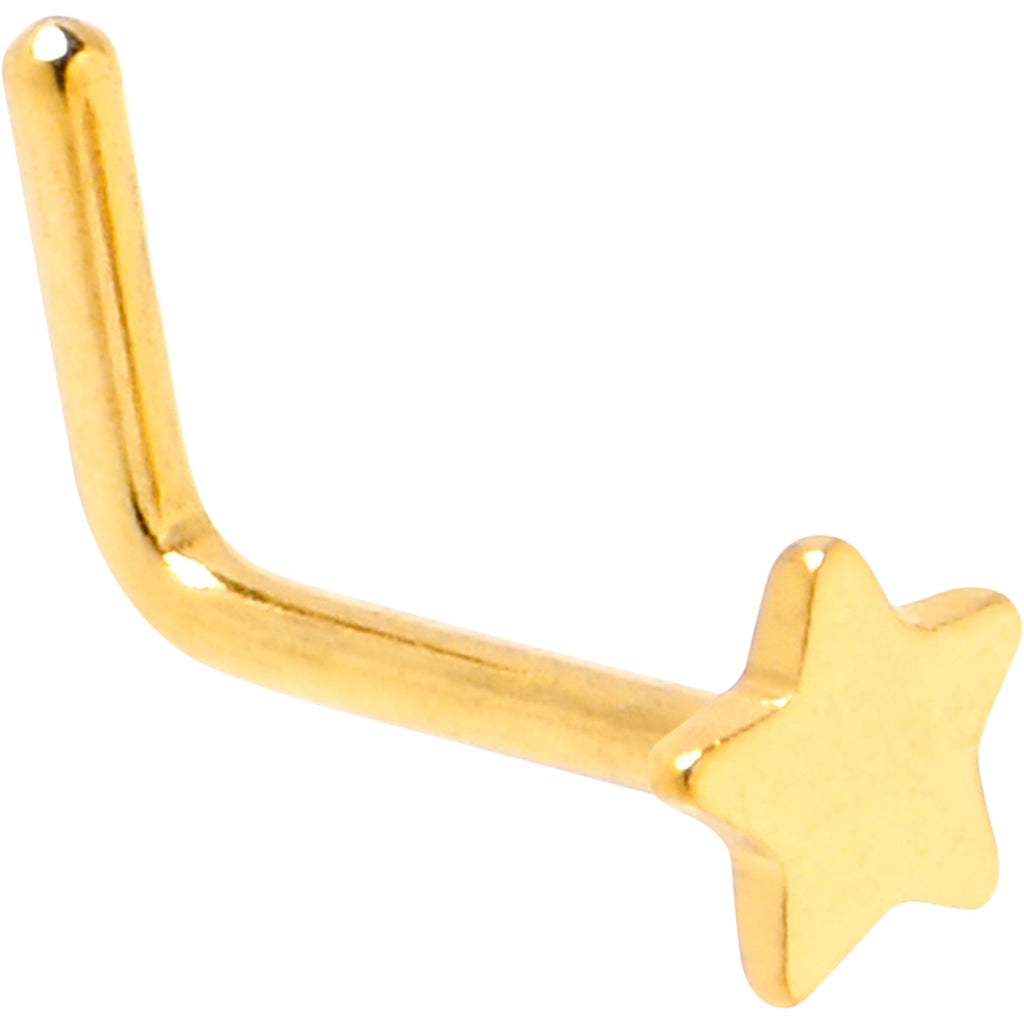 20G 1/4 Gold Tone ASTM F-136 Implant Grade Titanium Star End L Shape Nose Ring