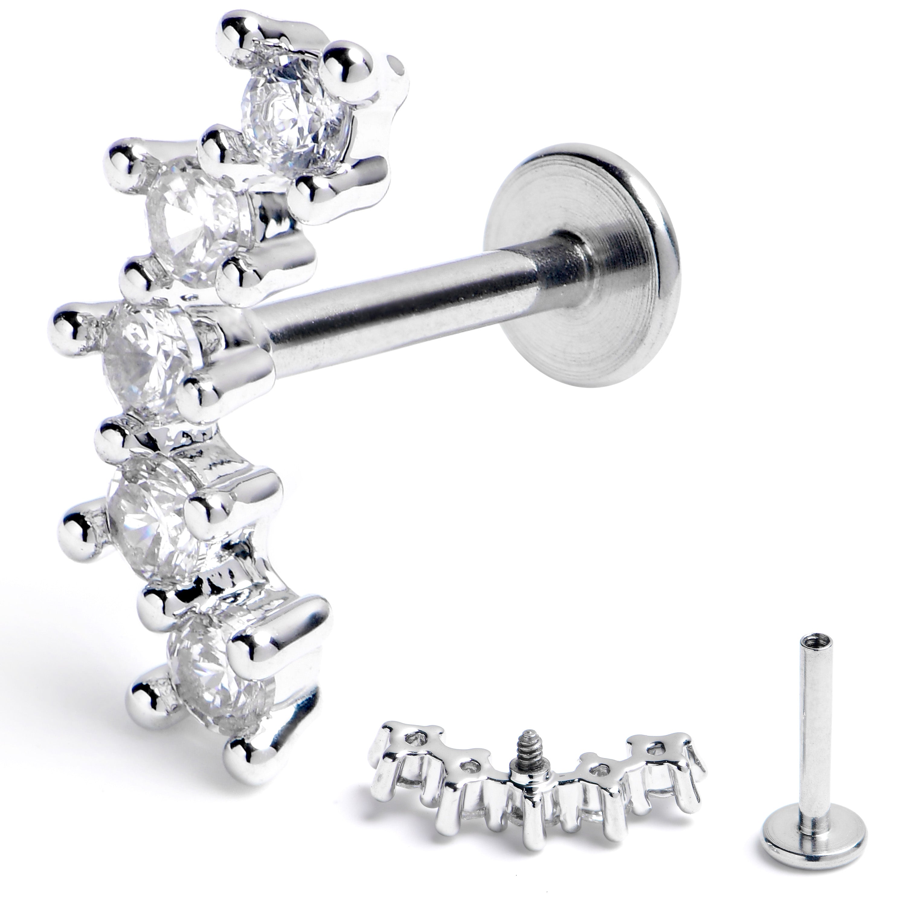 16G 5/16 Clear CZ Gem Arching Beauty Internally Threaded Labret