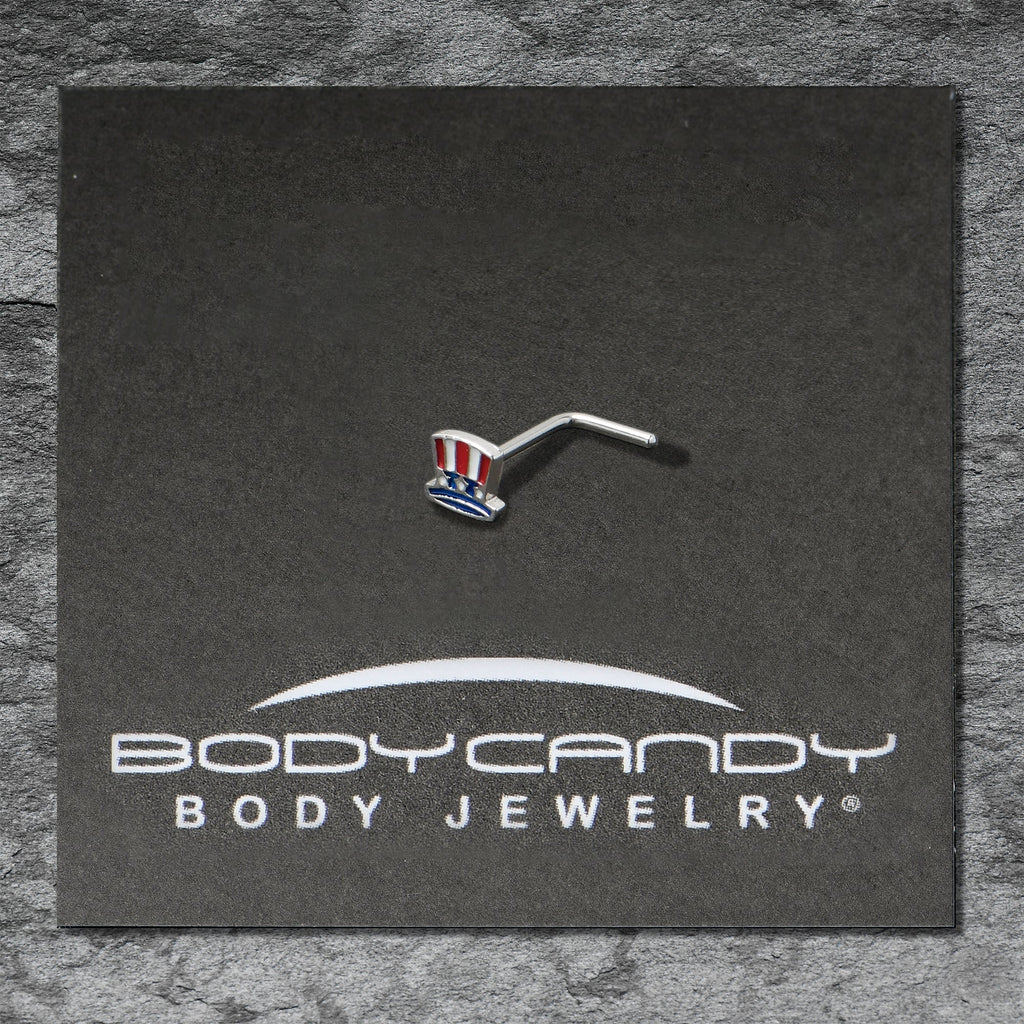 20G 7mm Patriotic Uncle Sam Top Hat L Shape Nose Ring