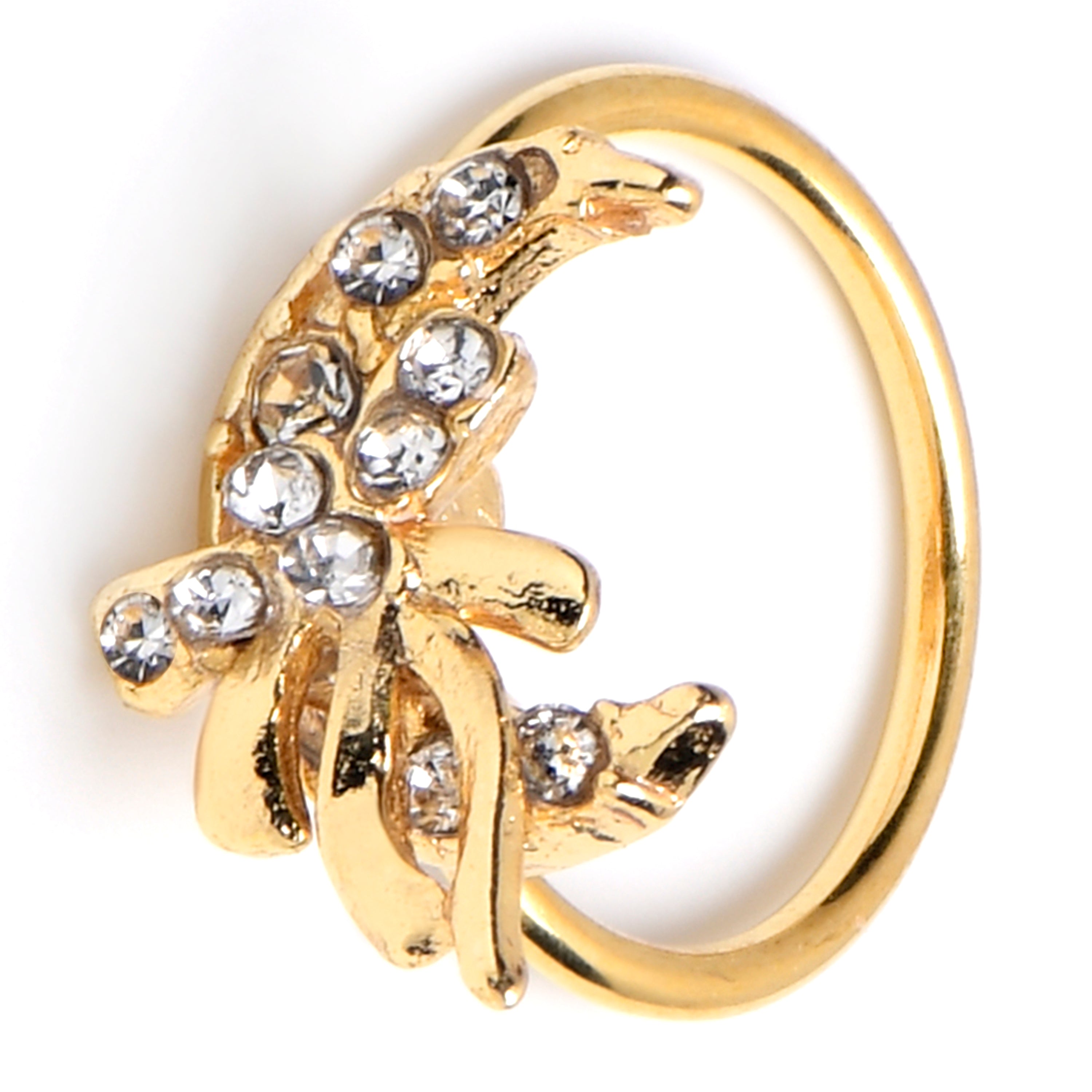20G 5/16 Clear CZ Gem Gold Tone Bow Moon Nose Hoop