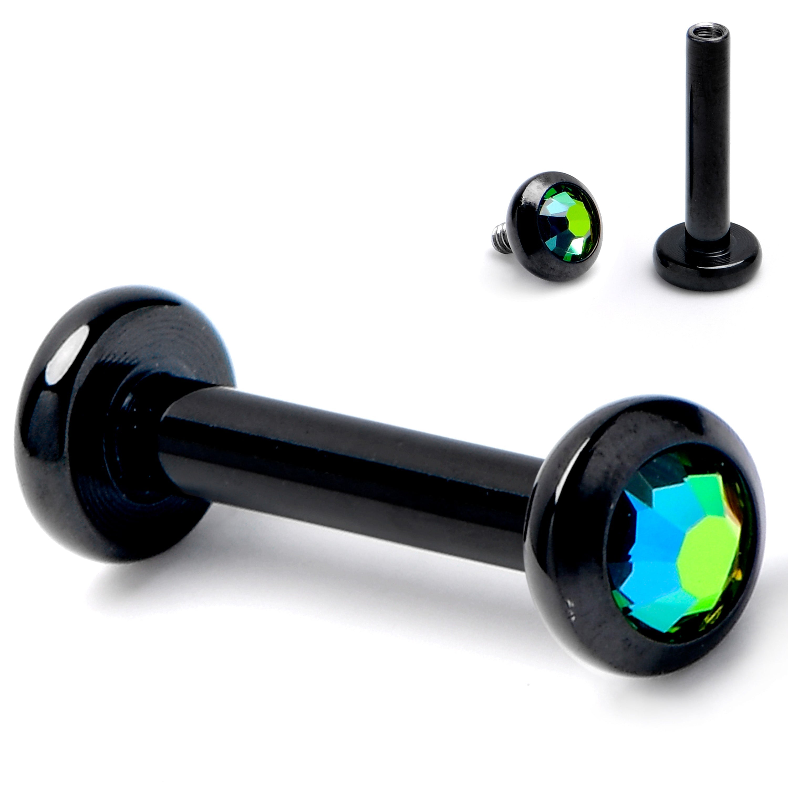 16G 1/4 Vitrail CZ Gem Black ASTM F-136 Implant Grade Titanium Internally Threaded Labret