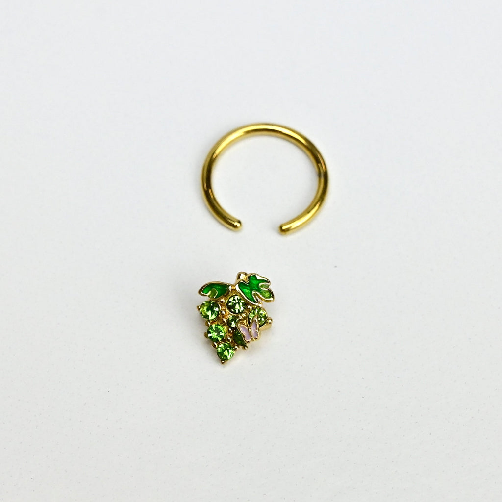 16G 3/8 Green Gem Gold Tone Butterfly Grapes BCR Captive Ring