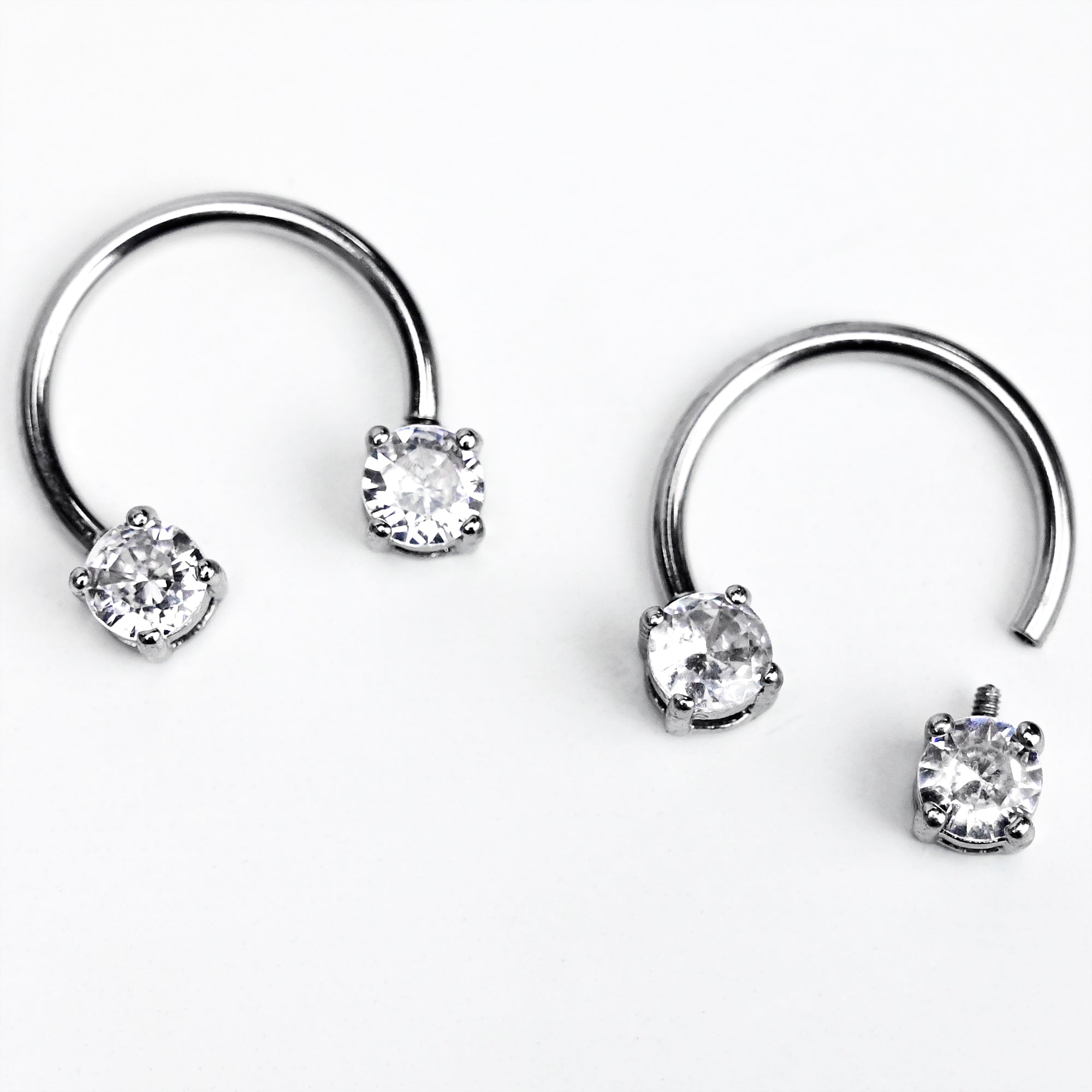 14G 9/16 Clear Gem Round Internally Threaded Horseshoe Nipple Ring Set