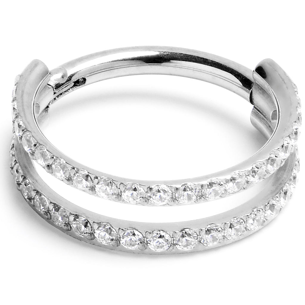 16G 3/8 Cubic Zirconia ASTM F-136 Implant Grade Titanium Double Hinged Segment Ring
