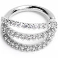 16G 5/16 Clear CZ Gem Faux Triple Hoop Closure Ring