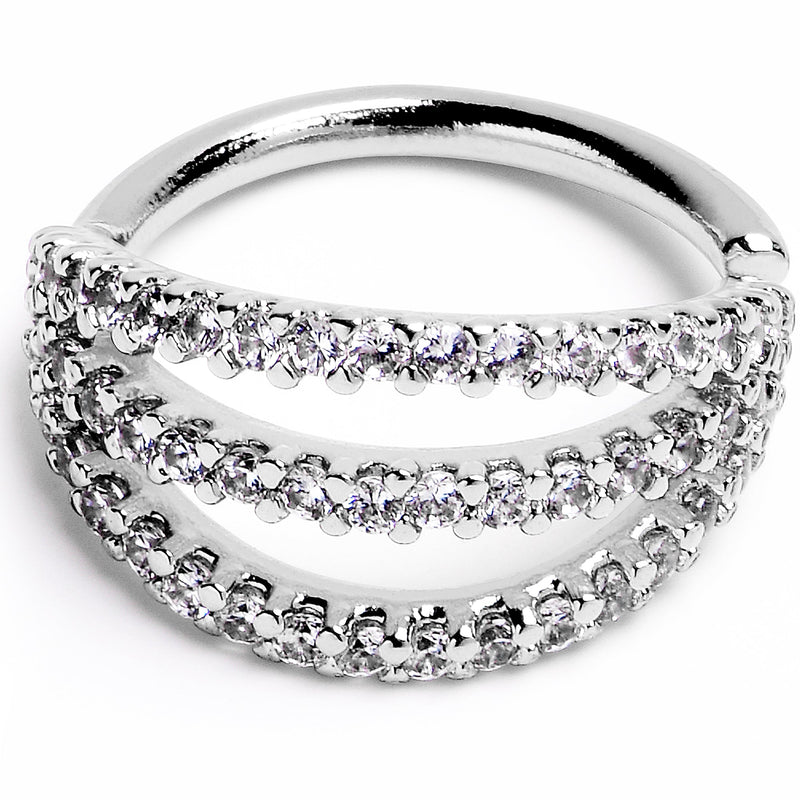 16G 3/8 Clear CZ Gem Faux Triple Hoop Closure Ring