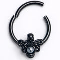 16G 3/8 Black  Faux Pearl Treasure Octopus Hinged Segment Ring