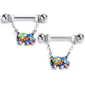 14G 9/16 Green Gem Colorful Elephant Dangle Nipple Ring Set
