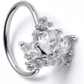 20G 5/16 Clear CZ Gem Heart Crown Nose Hoop