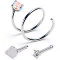 20G Clear Aurora Gem Spiral Saturn Star Nose Bone Set of 3