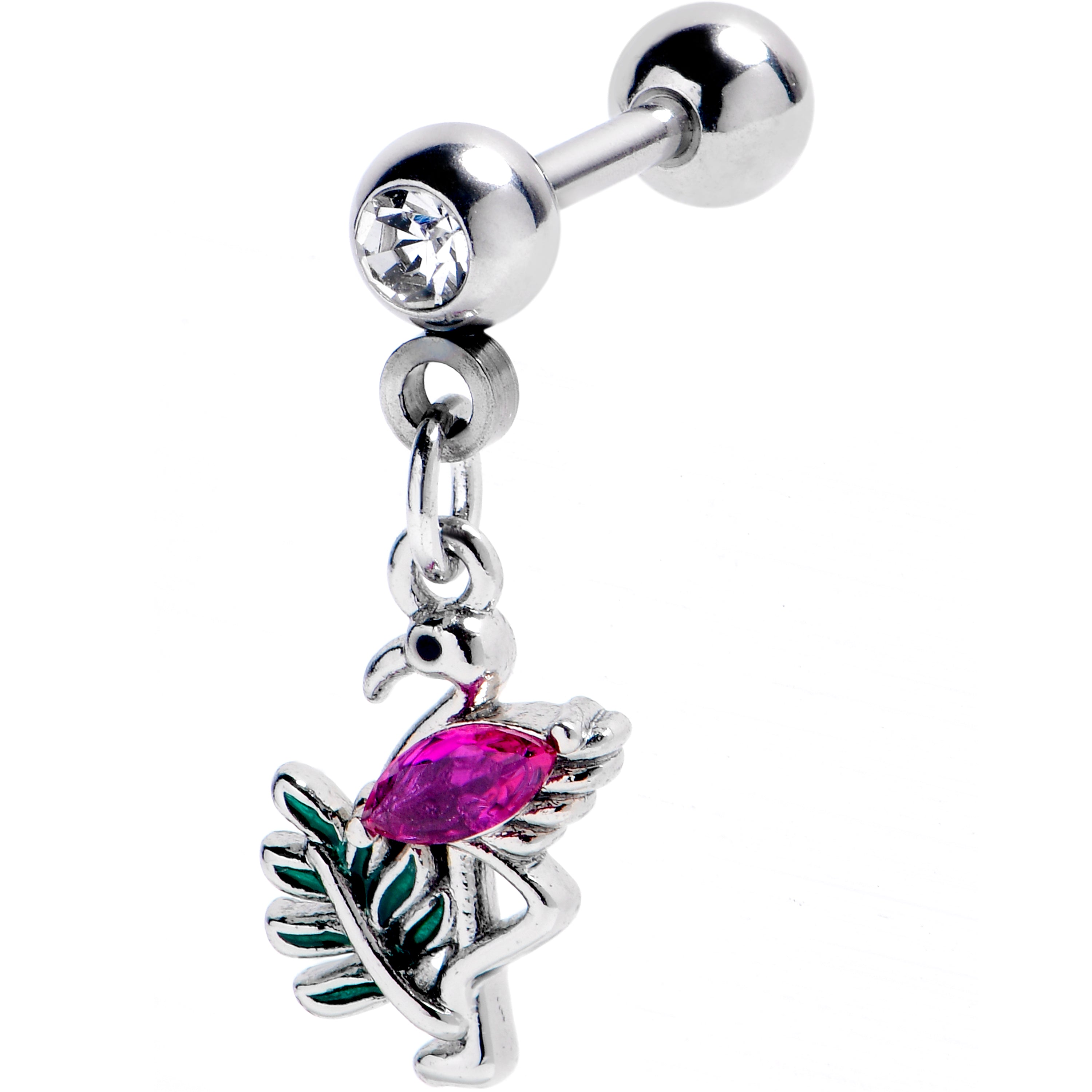 16G 1/4 Pink Gem Fabulous Flamingo Dangle Cartilage Tragus Earring