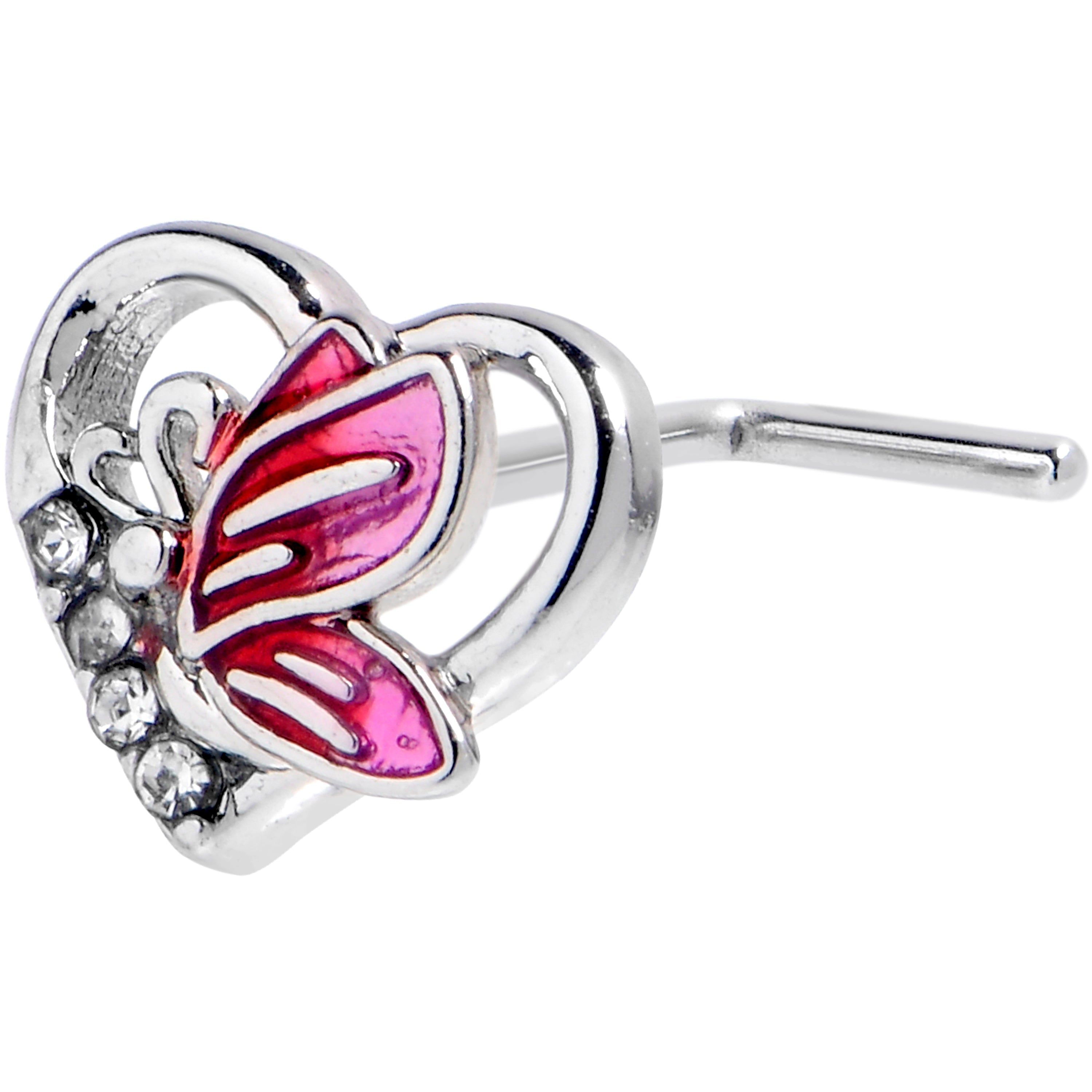 20G 7mm Clear Gem Butterfly Love Heart L Shape Nose Ring