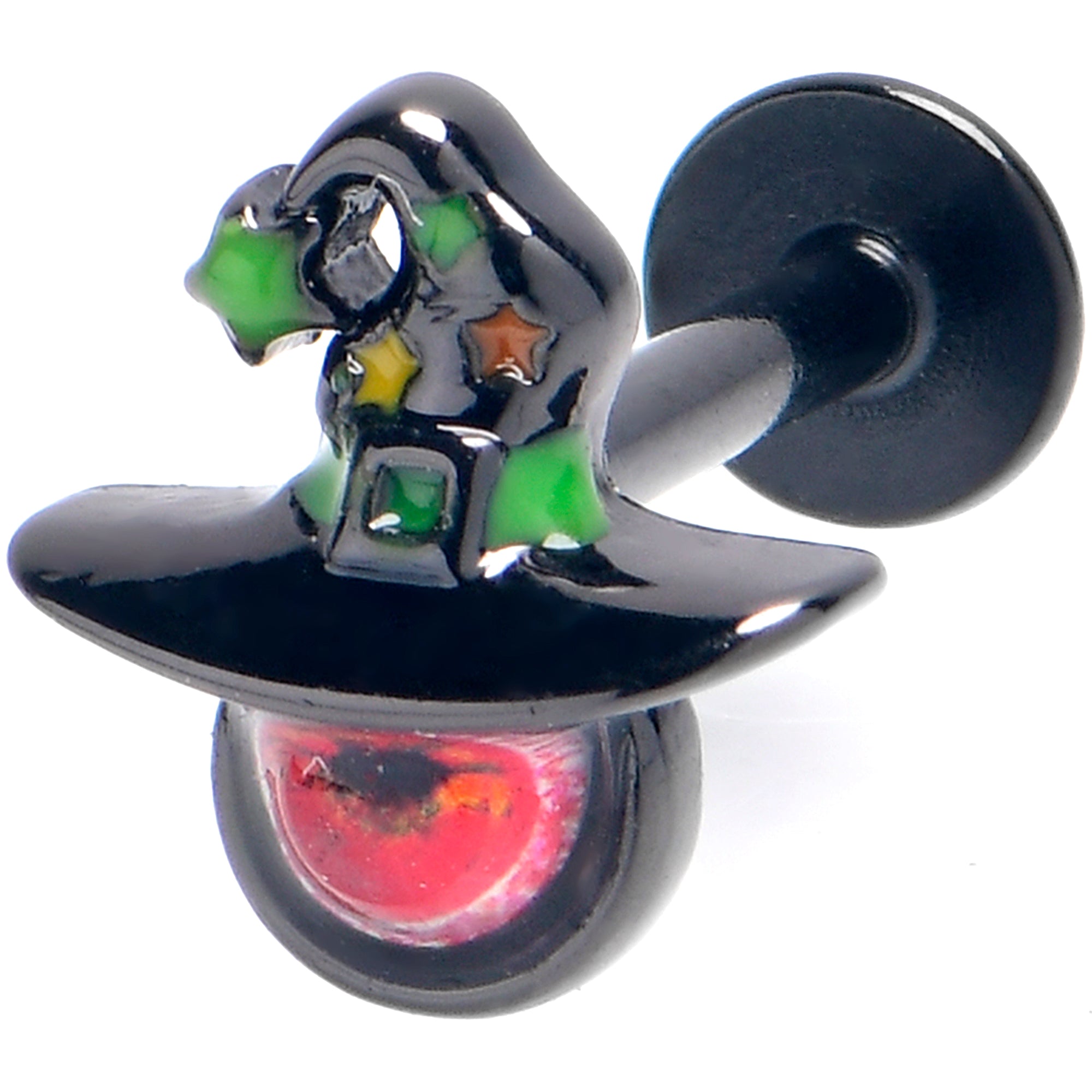 16G 5/16  Black Red Eye Witch Hat Labret Monroe Tragus