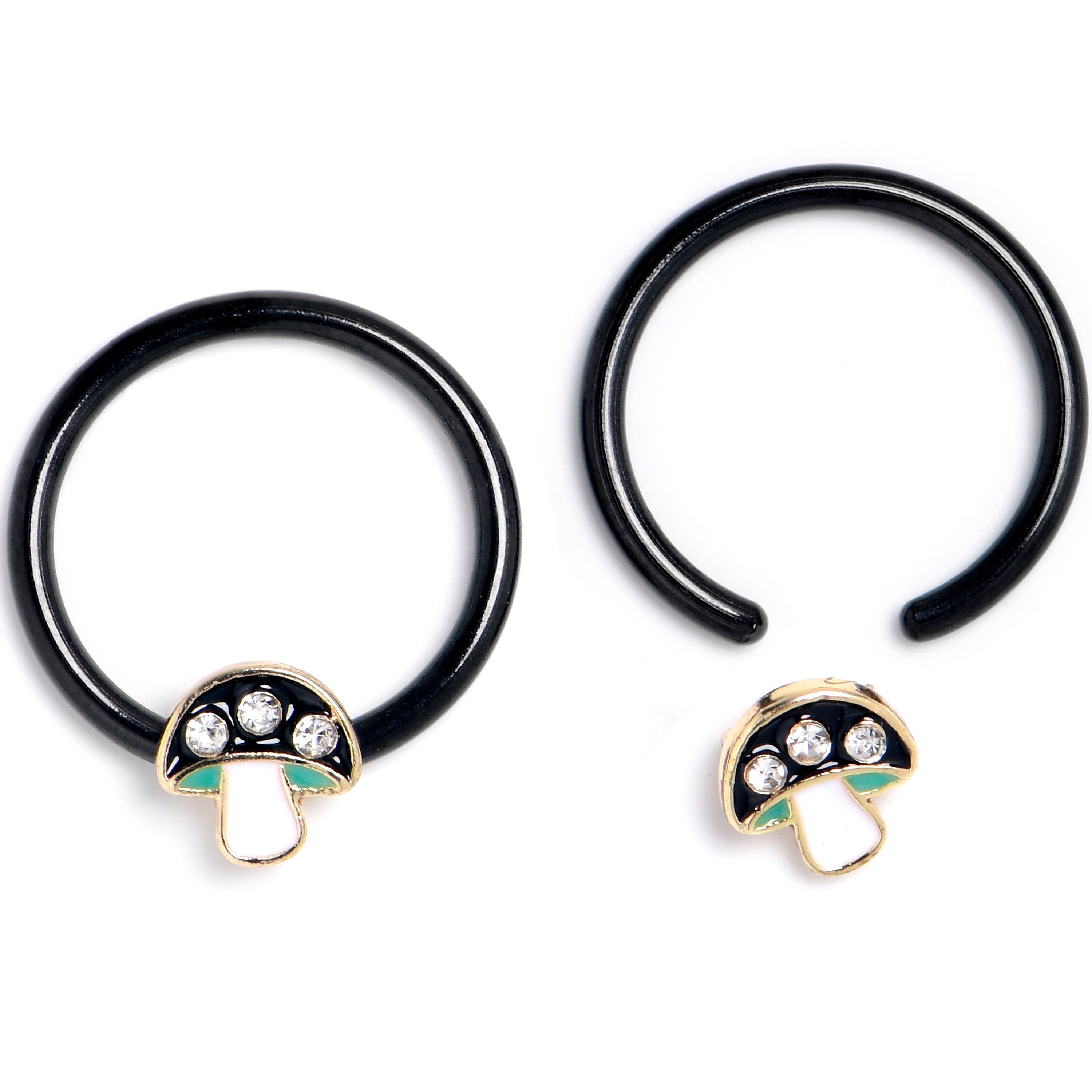16G 3/8 Clear Gem Black Mushroom BCR Captive Ring Set of 4