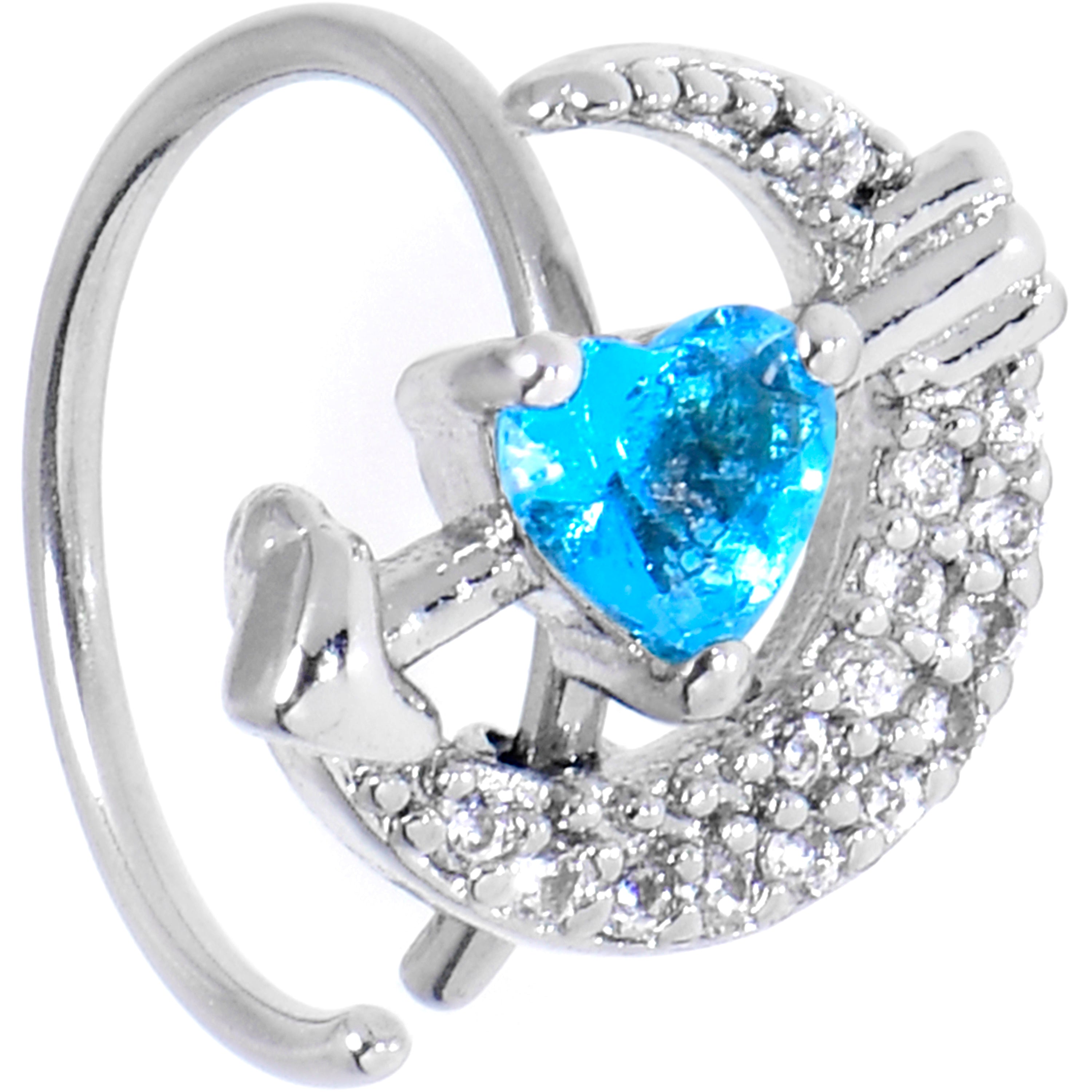 20G 5/16 Blue CZ Gem Moon Lover Nose Hoop