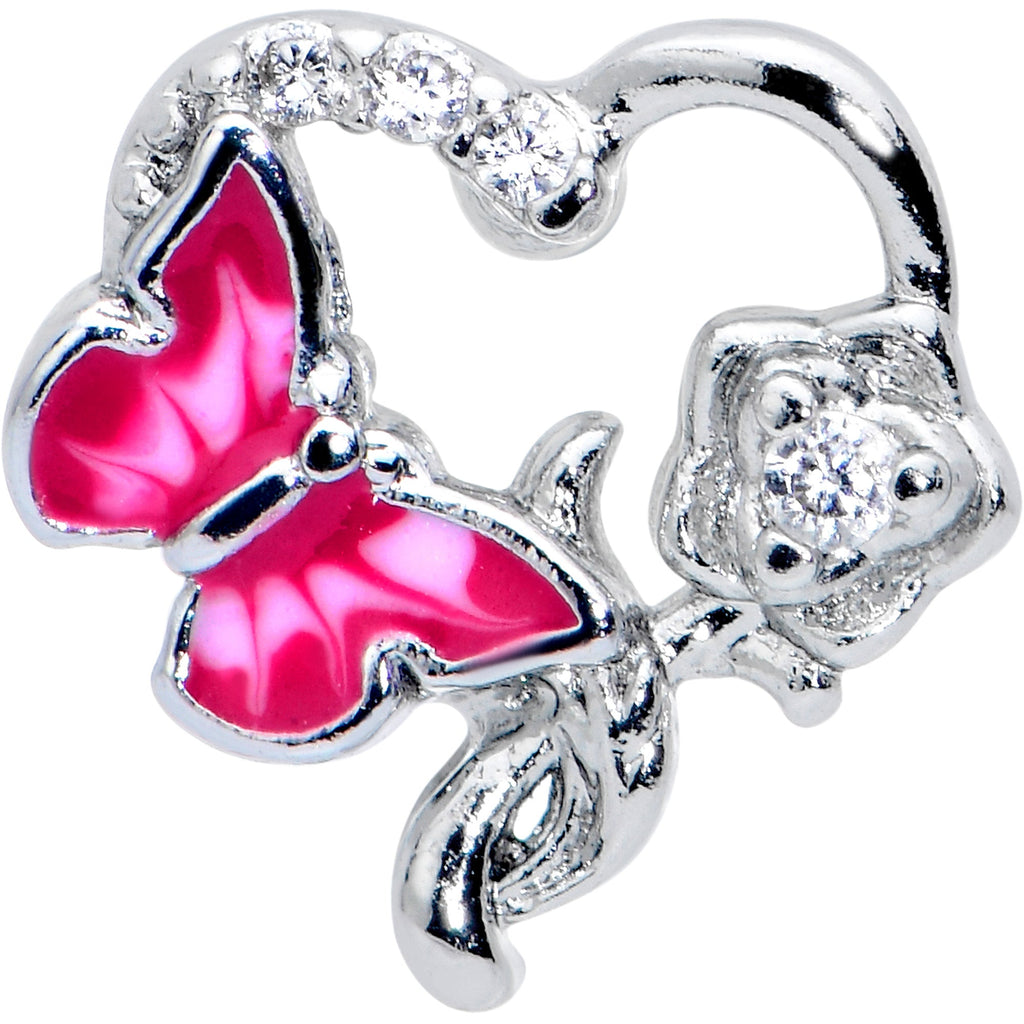 16G 5/16 Clear CZ Gem Butterfly Rose Pink Internally Threaded Labret