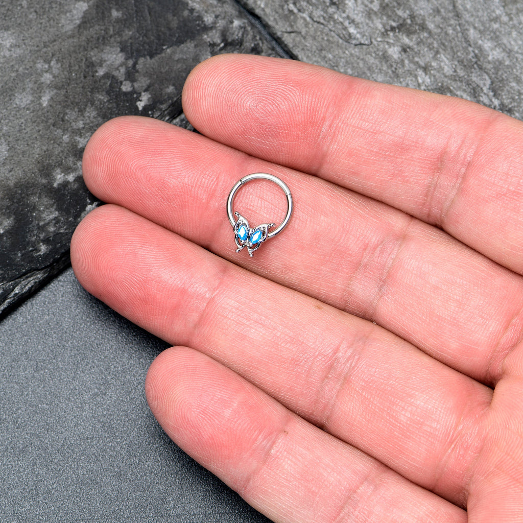 16G 3/8 Blue Gem Fancy Fab Butterfly Hinged Segment Ring