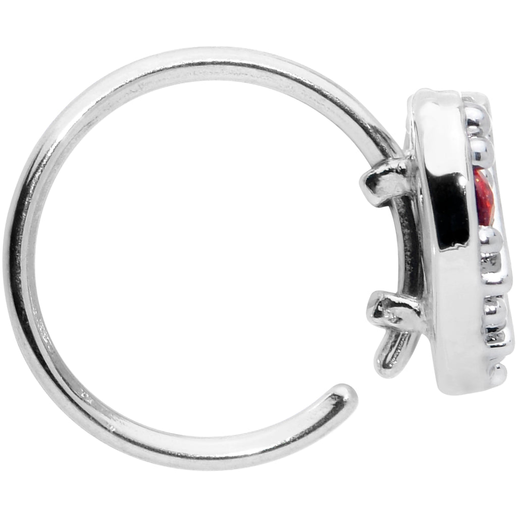 20G 5/16 Red CZ Gem Lattice Heart Nose Hoop