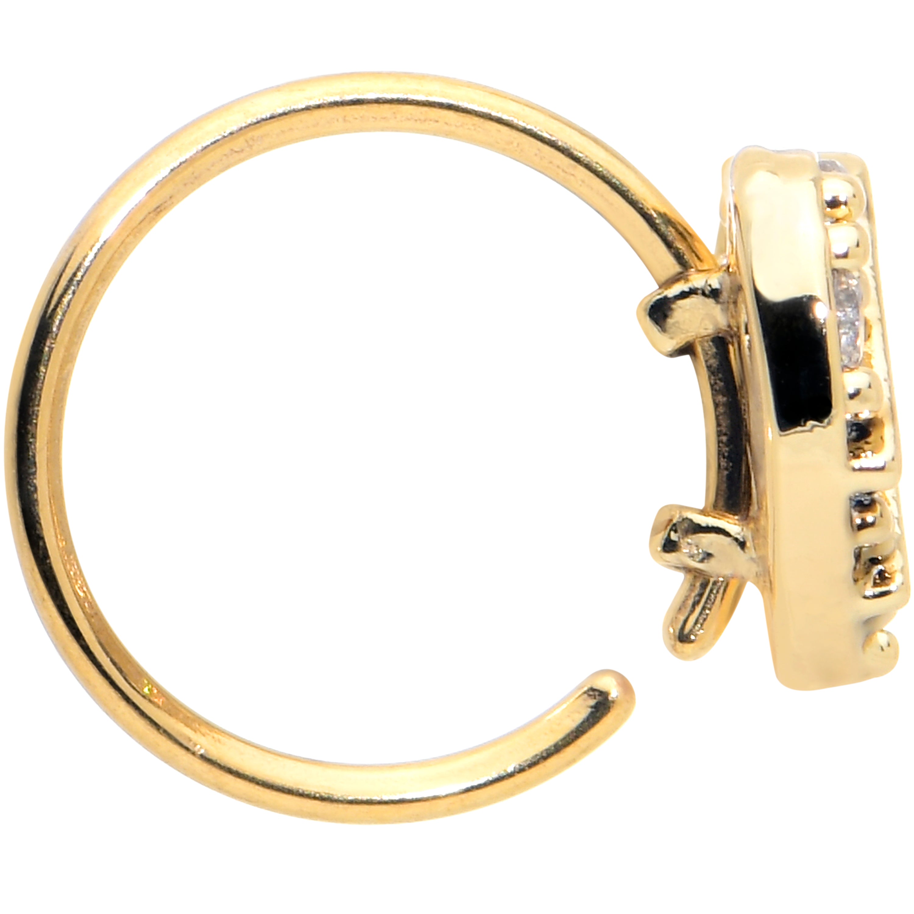 20G 5/16 Clear CZ Gem Gold Tone Lattice Heart Nose Hoop