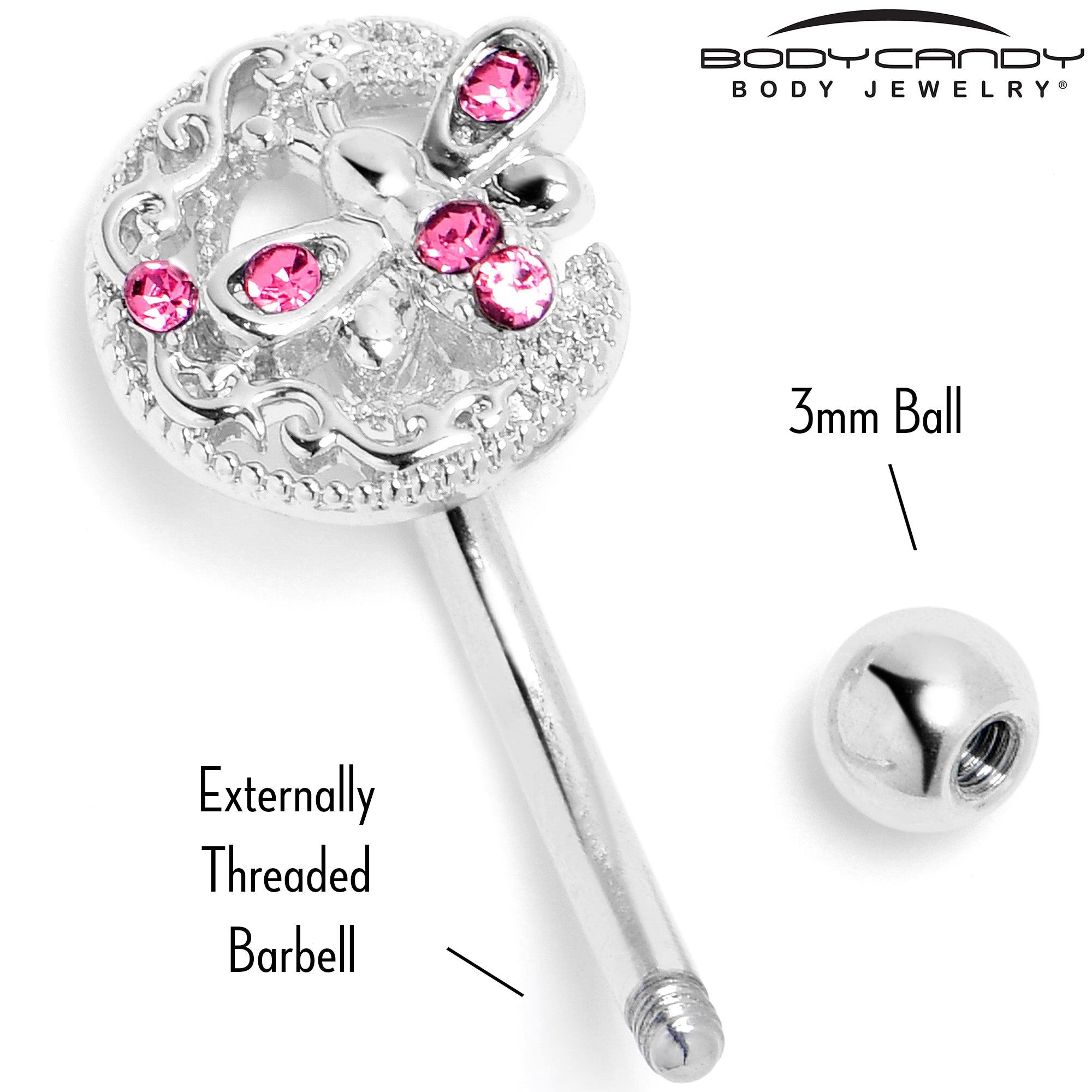 16G 5/16 Pink Gem Lunar Dragonfly Curved Eyebrow Ring