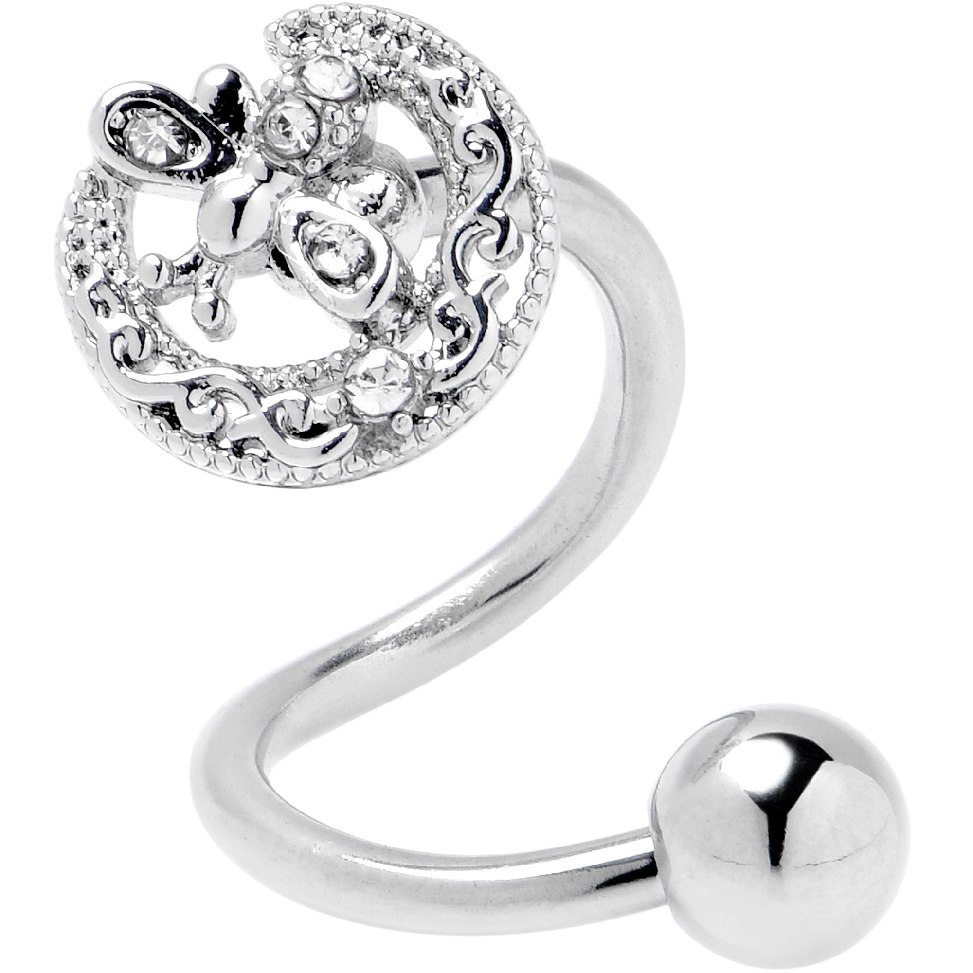 Clear Gem Lunar Dragonfly Spiral Twister Belly Ring