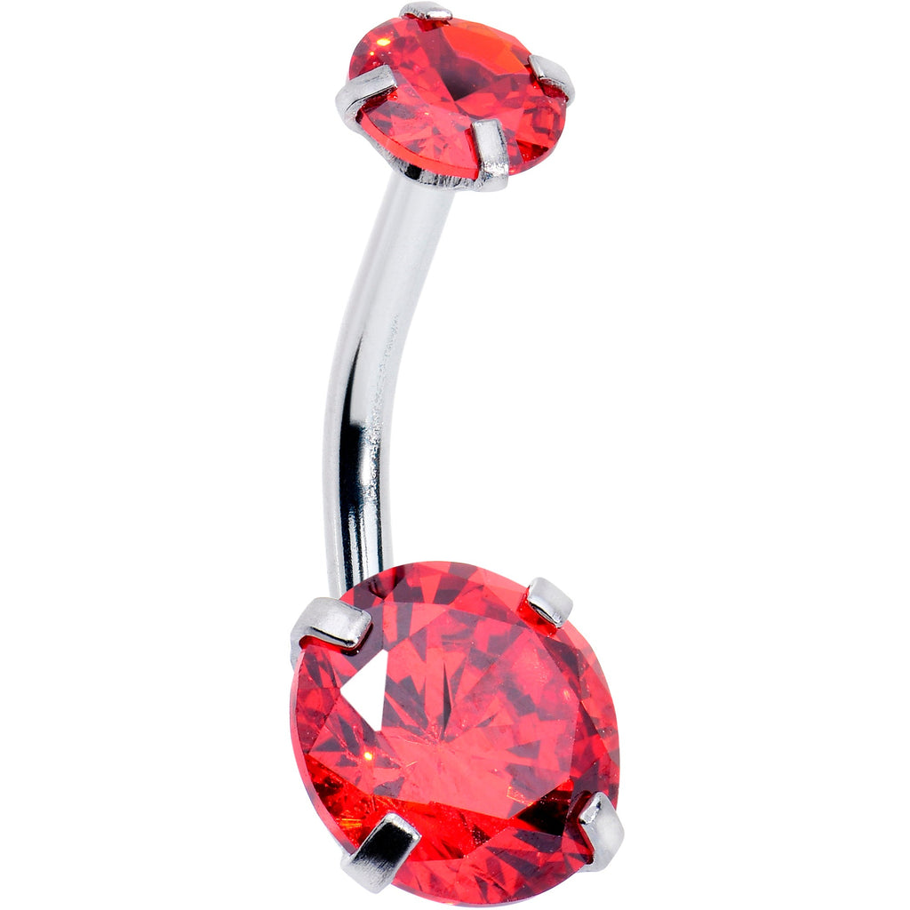 Light Red Gem January Birthstone Double Mount Belly Ring
