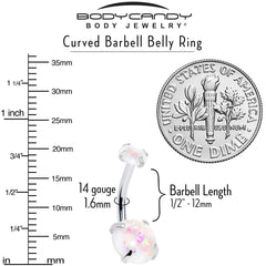 White Faux Opal October Birthstone Double Mount Belly Ring
