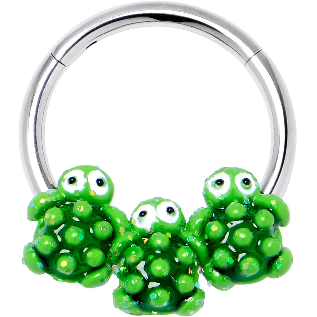16G 3/8 Texture Turtle Trio Hinged Segment Ring