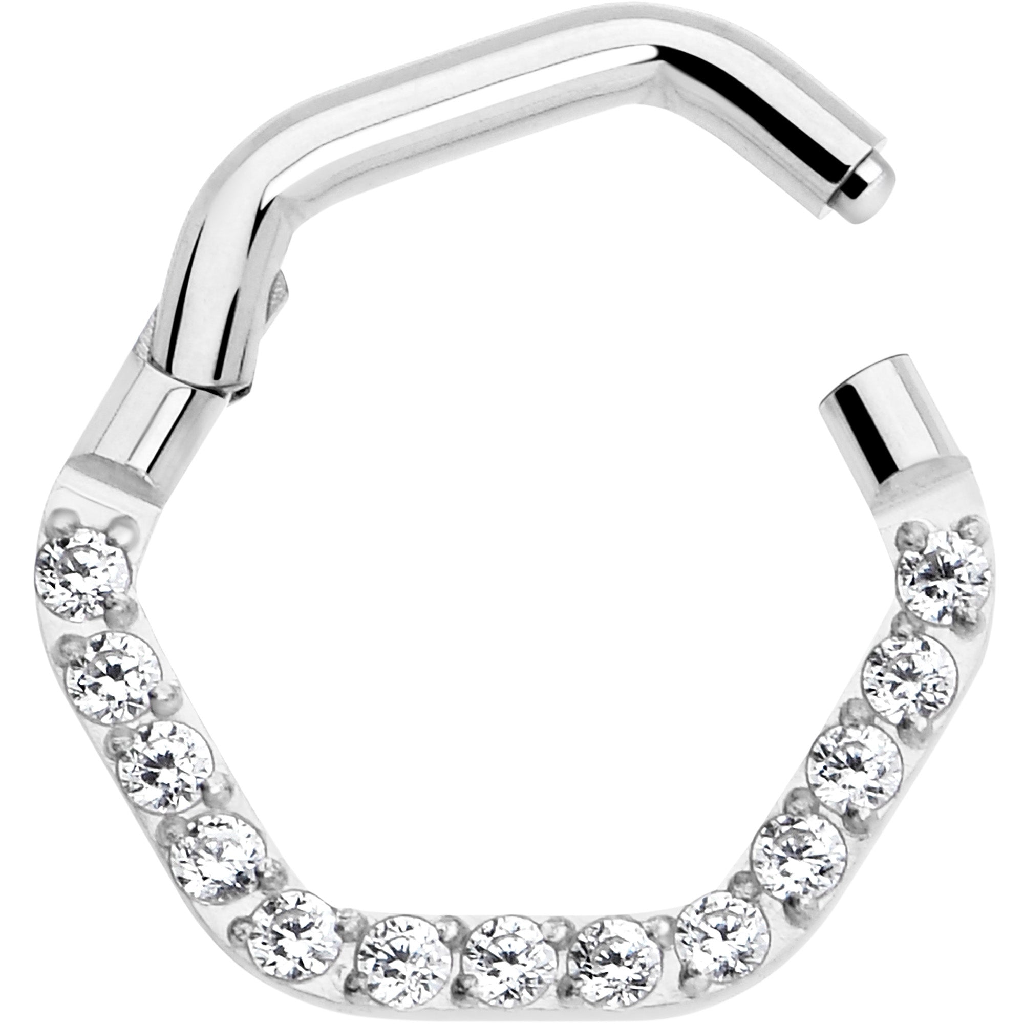 16G 5/16 Clear CZ Gem Hexagon Shape Hinged Segment Ring