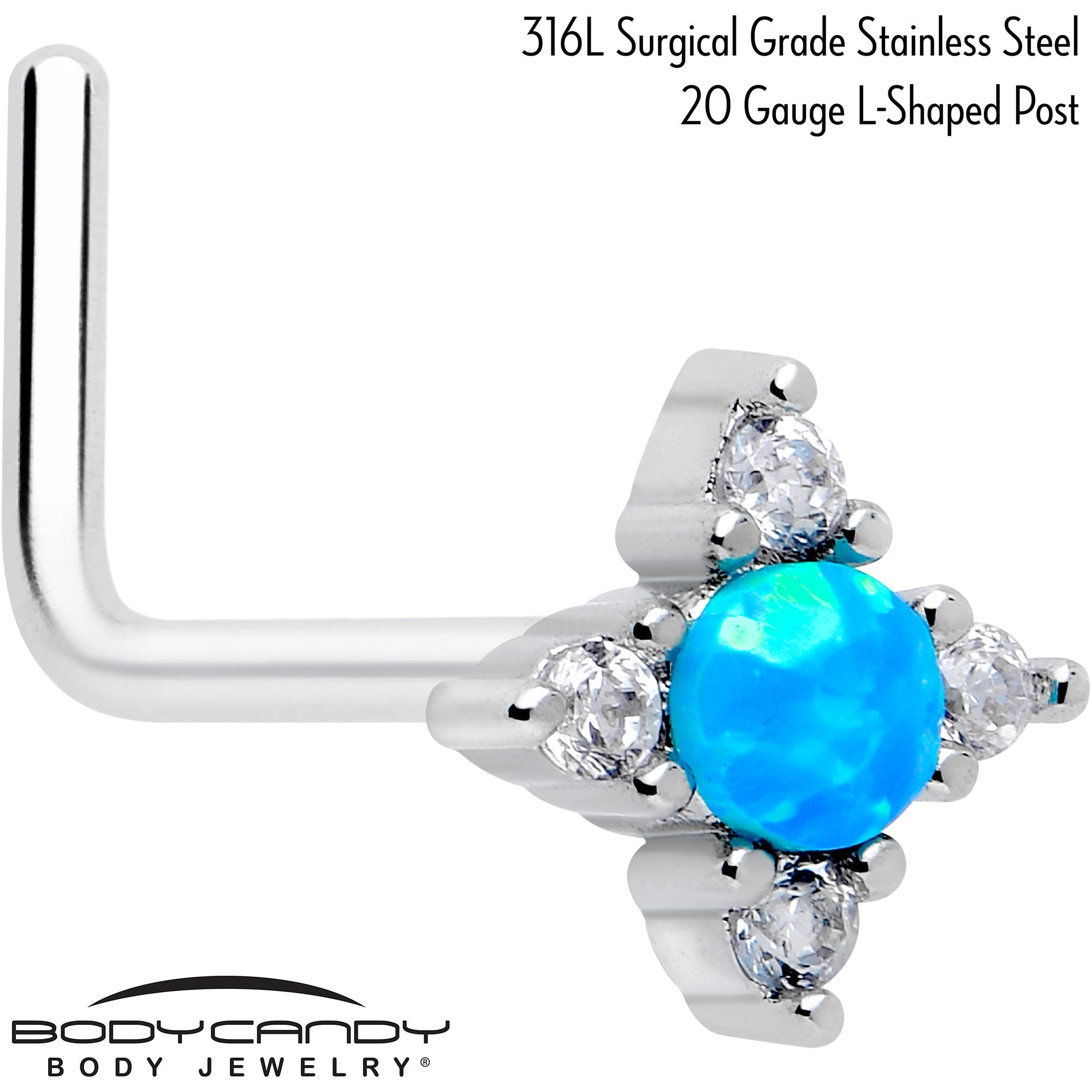 20G 7mm Blue Synthetic Opal Rhombus Star L Shape Nose Ring