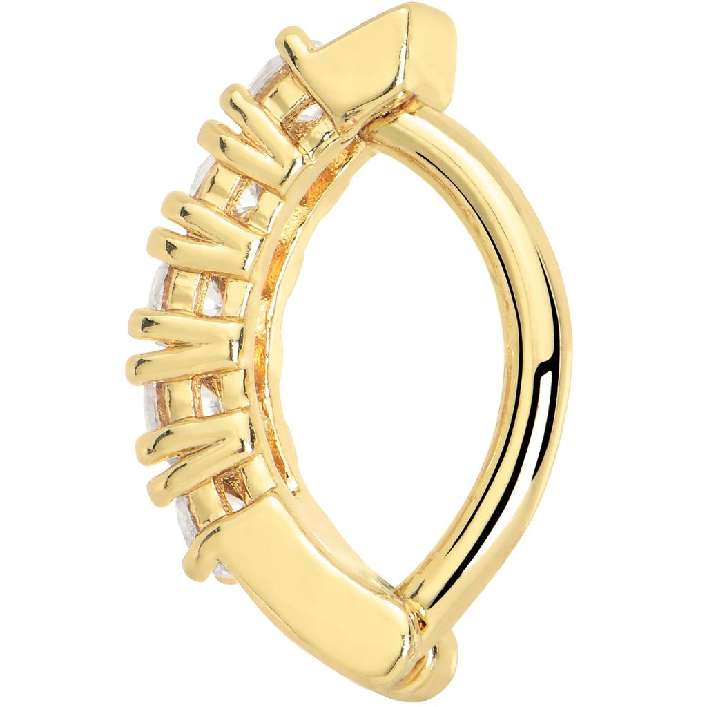 Clear CZ Gem Gold Tone Glamour Quintet Hinged Hoop Belly Ring
