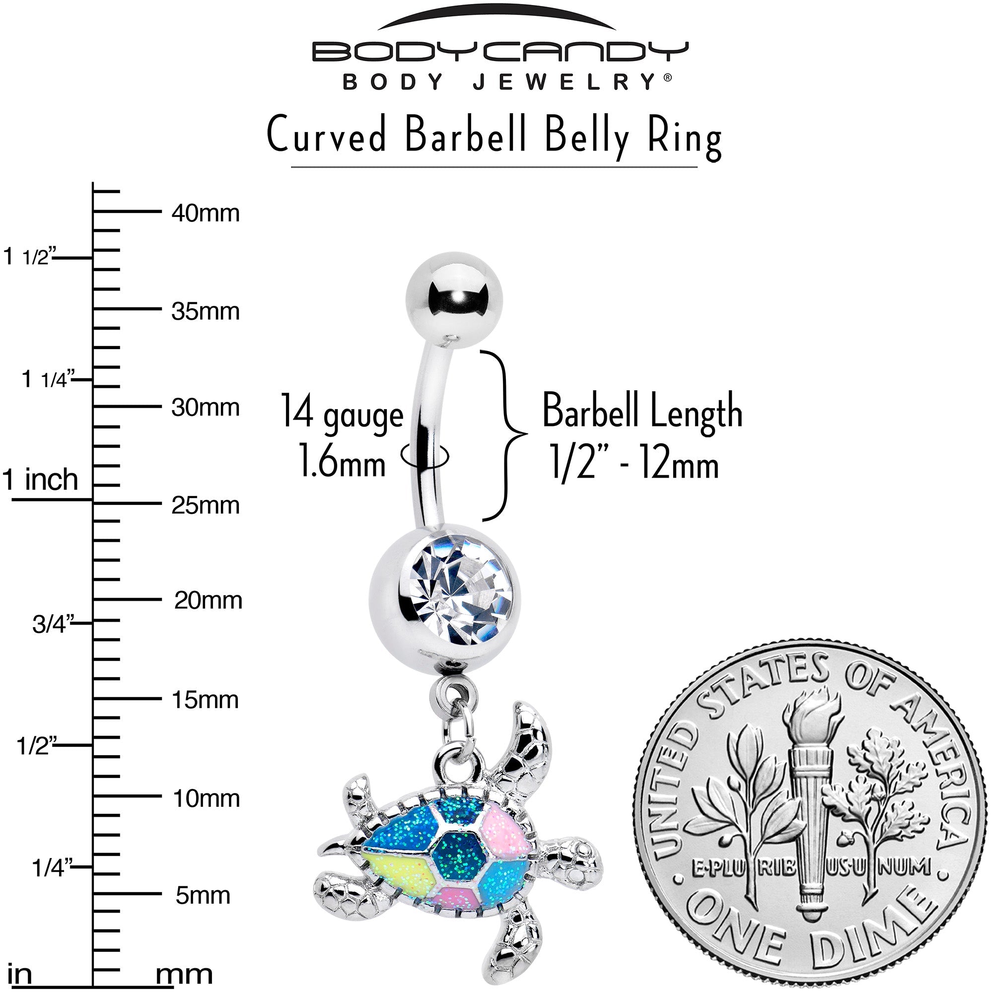 Clear Gem Glitter Turtle Dangle Belly Ring