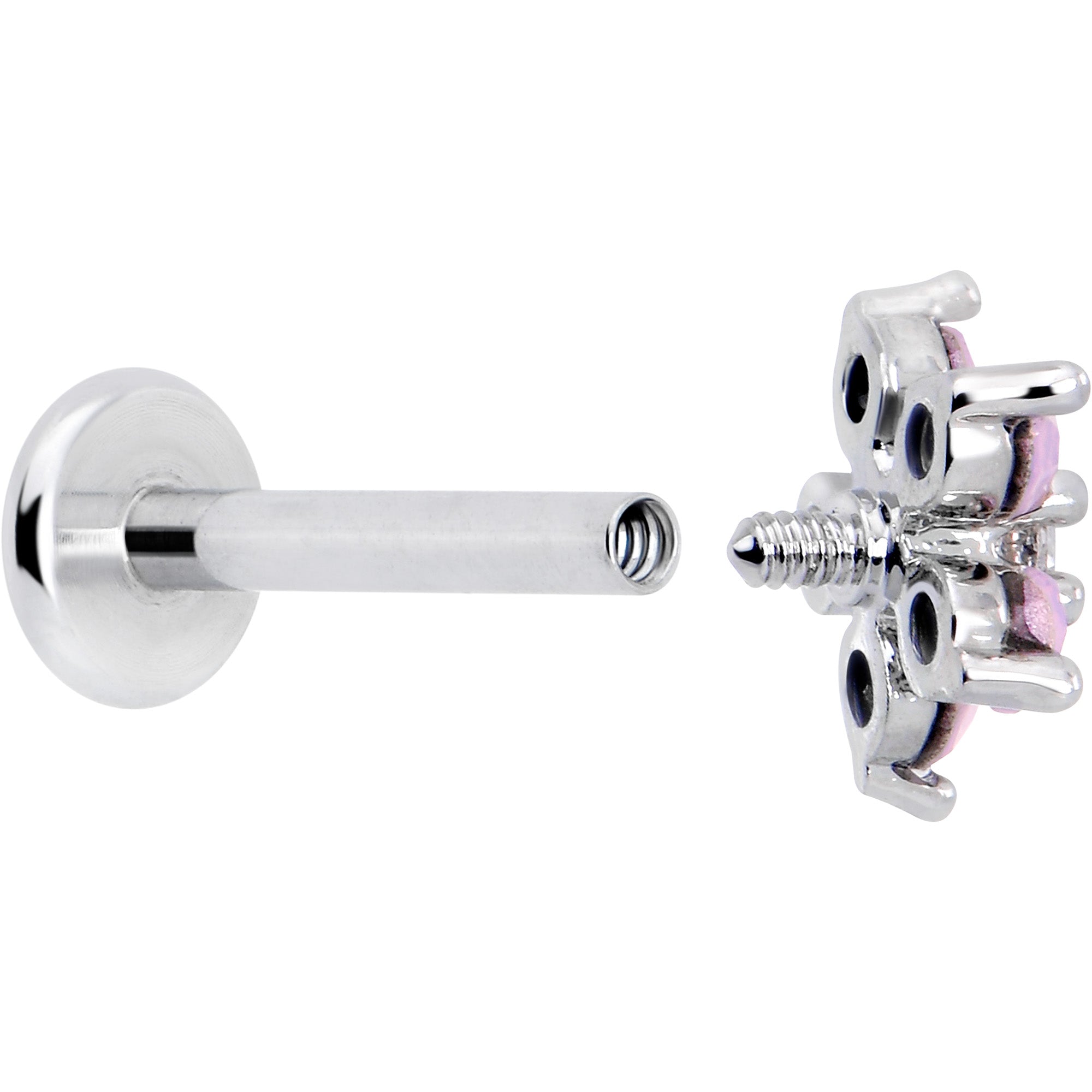 16G 5/16 Pink Faux Opal Internally Threaded Flower Labret Tragus