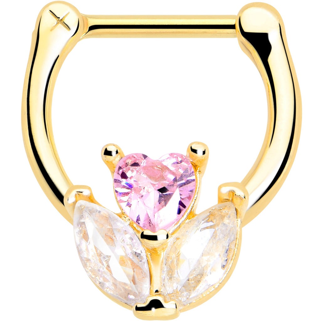 16G 5/16 Pink CZ Gem Gold Tone Love Flower Cartilage Clicker