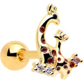 16G 1/4 Clear CZ Gem Gold Tone Mom Baby Giraffes Cartilage Earring