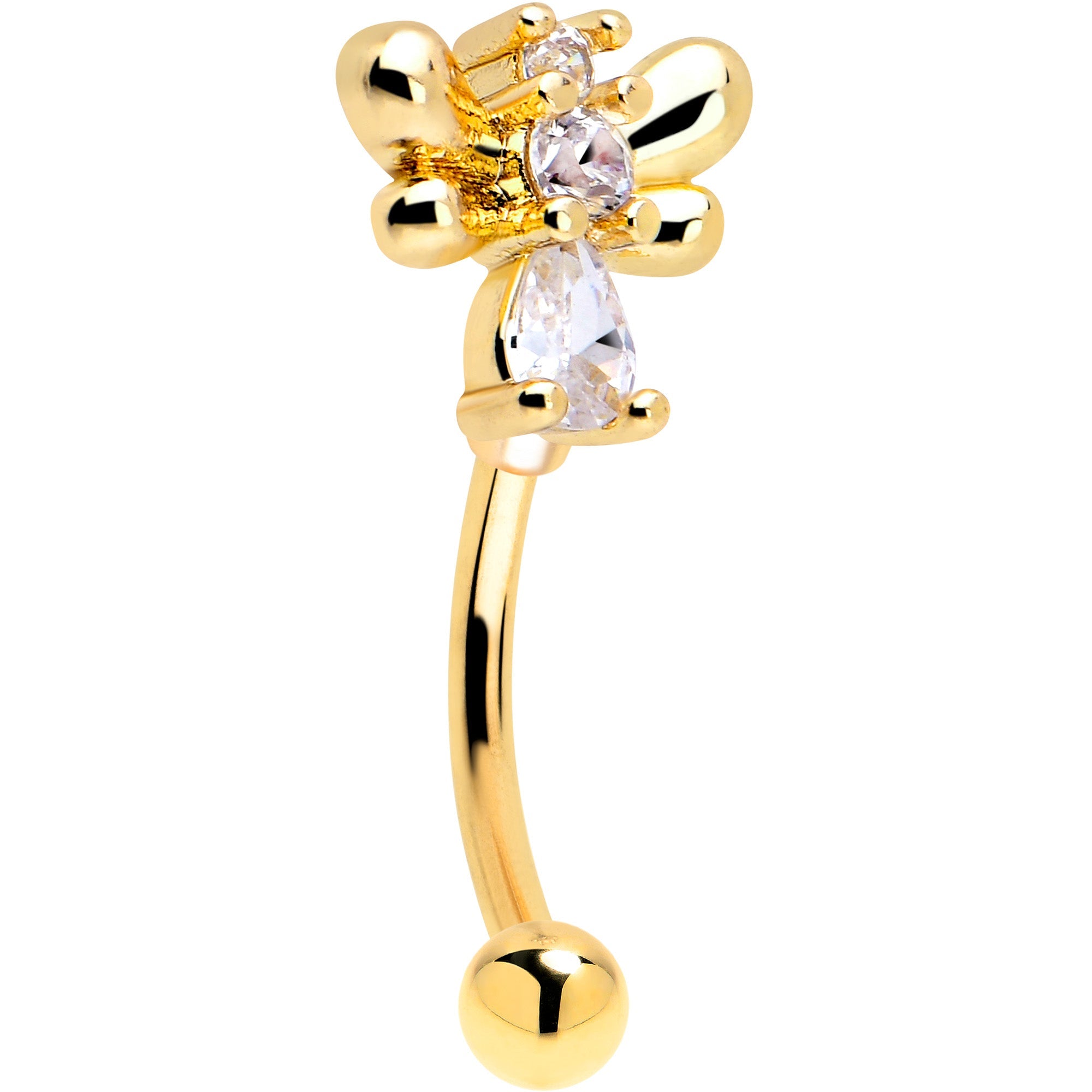 16G 5/16 Clear CZ Gold Tone Bee Hive Luv Curved Eyebrow Ring Set of 2