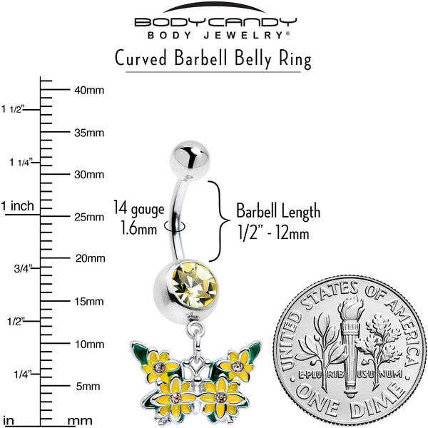 Yellow CZ Gem Blooming Butterfly Dangle Belly Ring