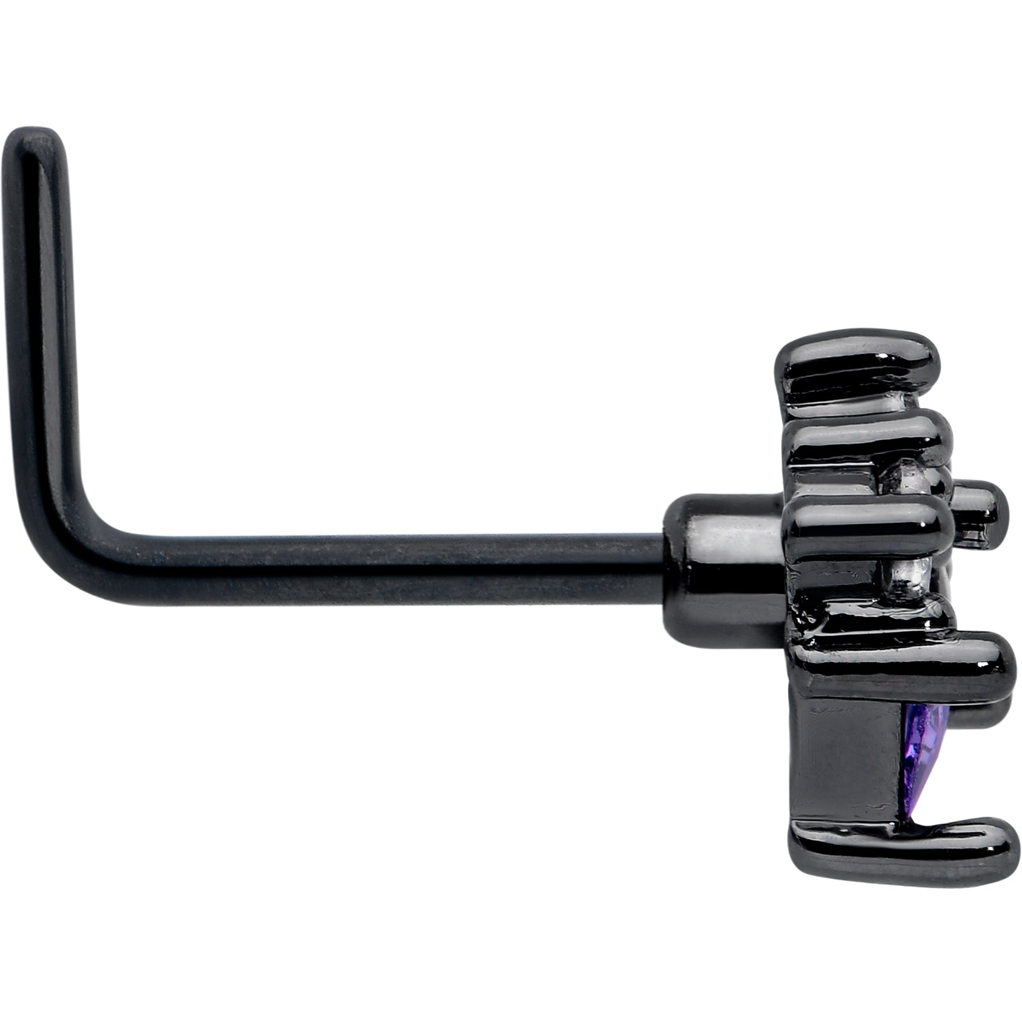 20G 7mm Purple CZ Gem Black Rhombus Riot L Shape Nose Ring