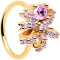 20G 5/16 Pink CZ Gem Gold Tone Abstract Ribbon Nose Hoop