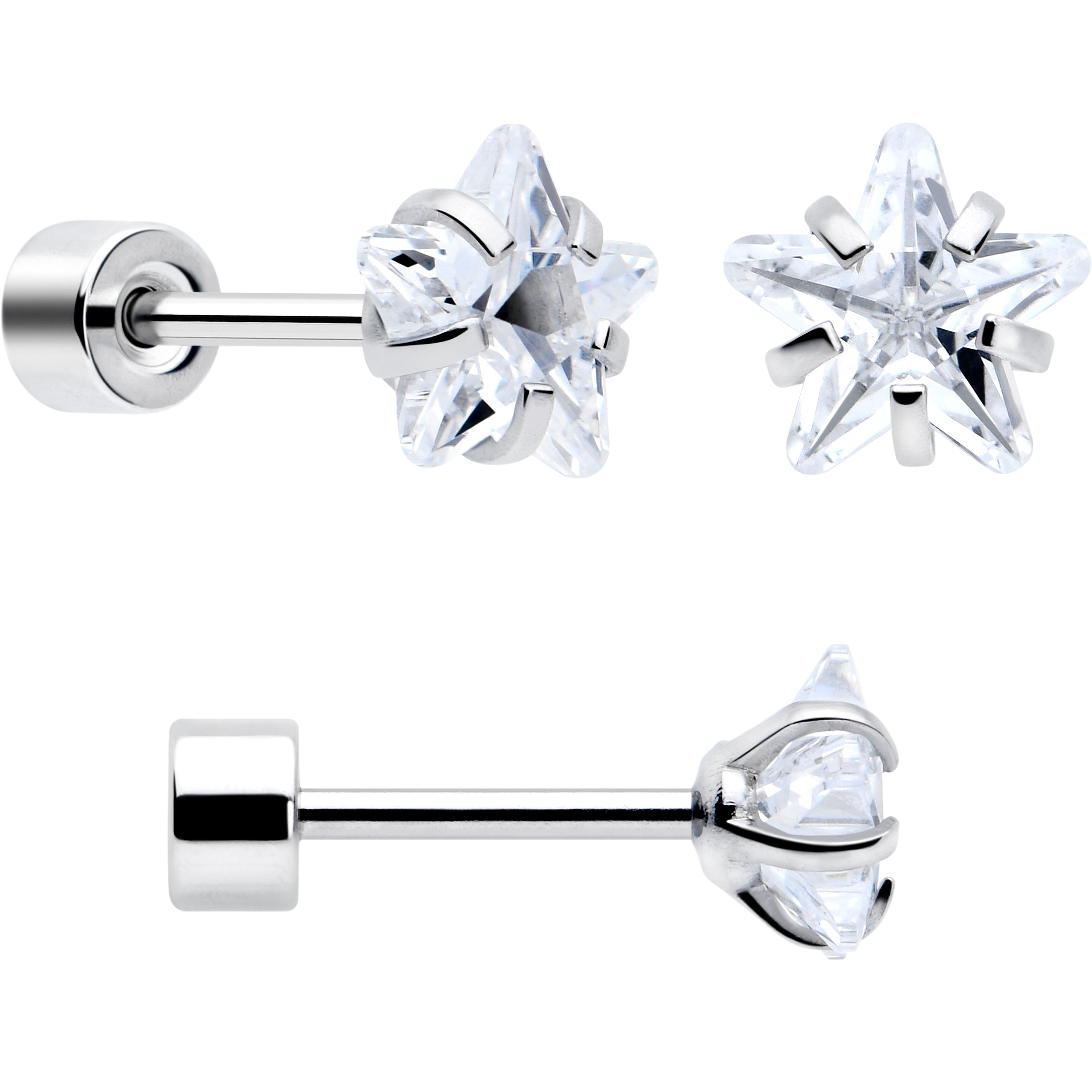Clear Simplistic Heart Star CZ Flat Back Stud Earrings - 3 Pairs