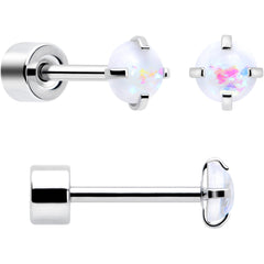 White Synthetic Opal Flat Back Stud Earrings - 3 Pairs
